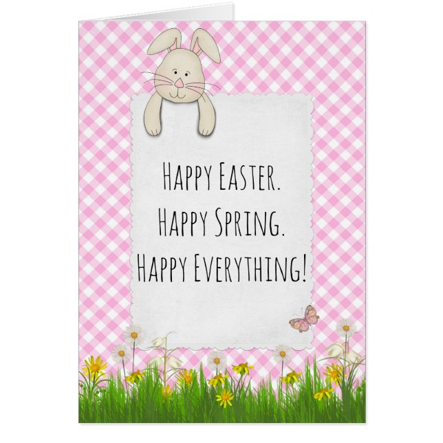 Happy Easter-pink gingham with flowers (Front)
