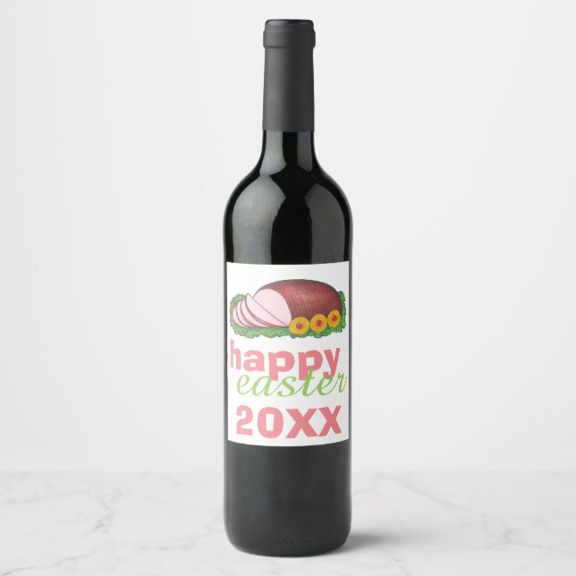 Happy Easter Pink Glazed Holiday Ham Platter Wine Label (Front)