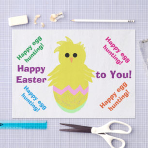 Happy Easter Pink Green Chick Greeting Tissue Paper