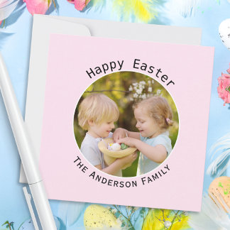 Happy Easter Pink Photo Greeting Holiday Card