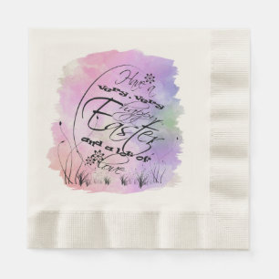 Happy Easter Pink Purple Calligraphy Illustration Napkin