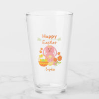 Happy Easter Pink Rabbit and Flowers