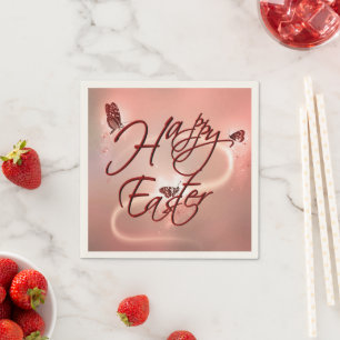 Happy Easter Pink Shades And Butterflies Napkin