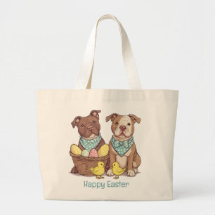 Happy Easter Pit Bull Dogs Large Tote Bag