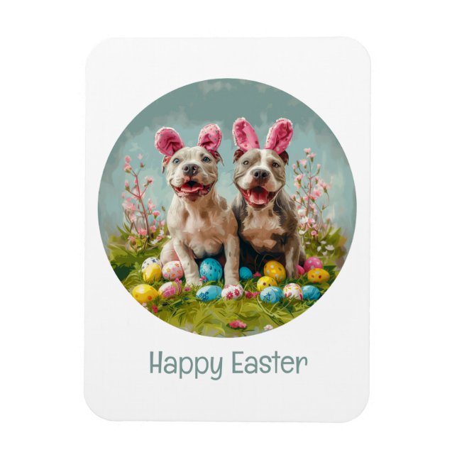 Happy Easter Pit Bull Dogs Magnet (Vertical)