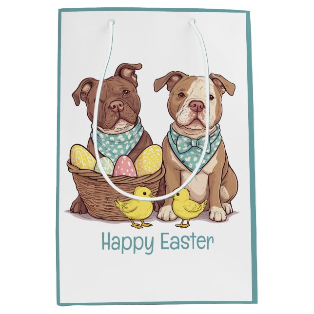 Happy Easter Pit Bull Dogs Medium Gift Bag (Front)