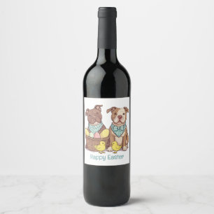 Happy Easter Pit Bull Dogs Wine Label