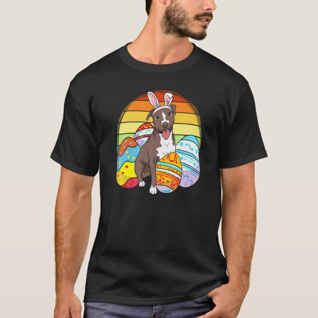 Happy Easter Pitbull Terrier Easter Egg Pets T-Shirt (Front)