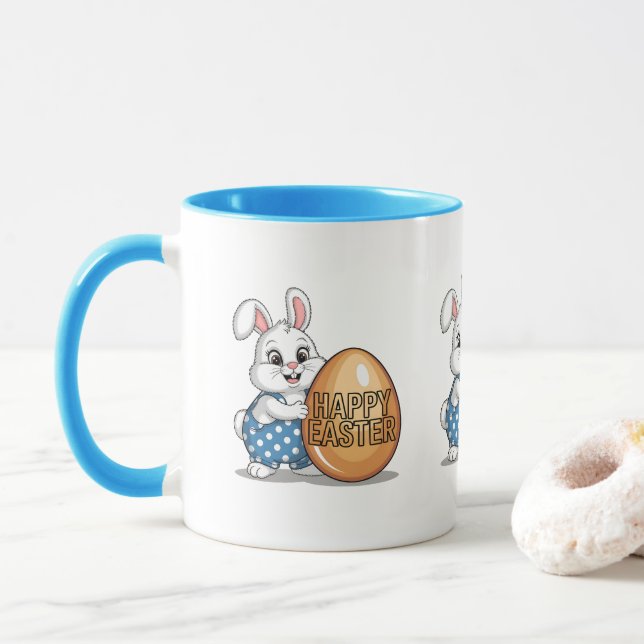 Happy Easter Polka Dot Bunny Mug (With Donut)