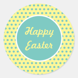 Happy Easter Polka Dot Round Stickers (Pastel)