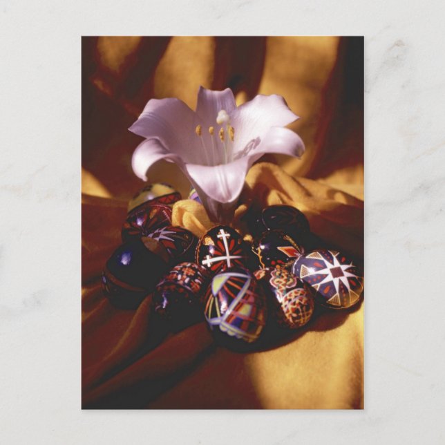 Happy Easter PostCard~Easter Eggs/Lily Holiday Postcard (Front)