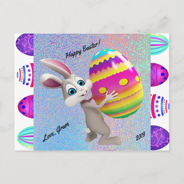 Happy Easter Postcard - Personalise w/ Name & Date (Front)