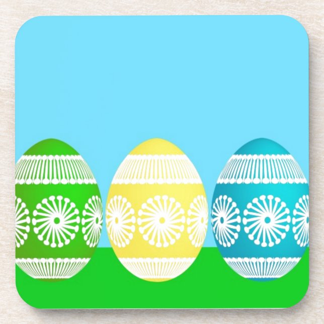 Happy Easter powder blue cute egg design Coaster (Front)