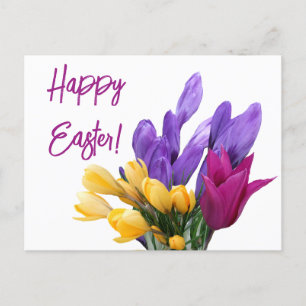 Happy Easter pretty floral colourful spring flower Holiday Postcard