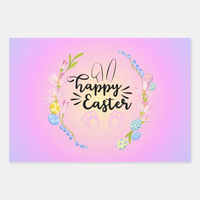 Happy Easter Pretty Pastel Wrapping Paper Sheet (Front)