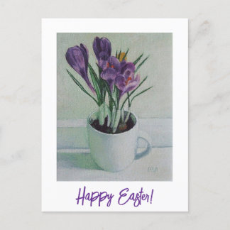 Happy Easter pretty purple crocus floral fine art Postcard