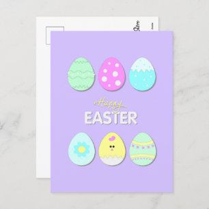 Happy Easter print with cute Easter eggs Holiday Postcard