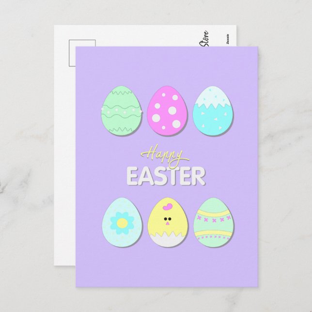 Happy Easter print with cute Easter eggs Holiday Postcard (Front/Back)