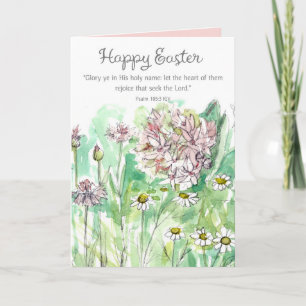 Happy Easter Psalm 105 Scripture Pink Flowers Card
