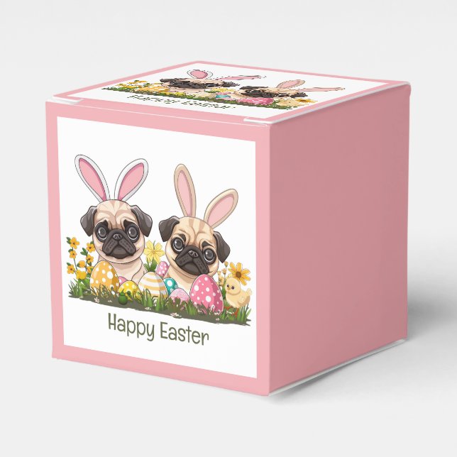 Happy Easter Pug Dogs Bunny Ears Favour Box (Front Side)