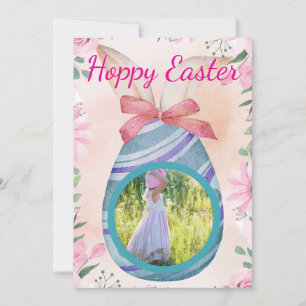 Happy Easter - purple blue egg with photo Invitation