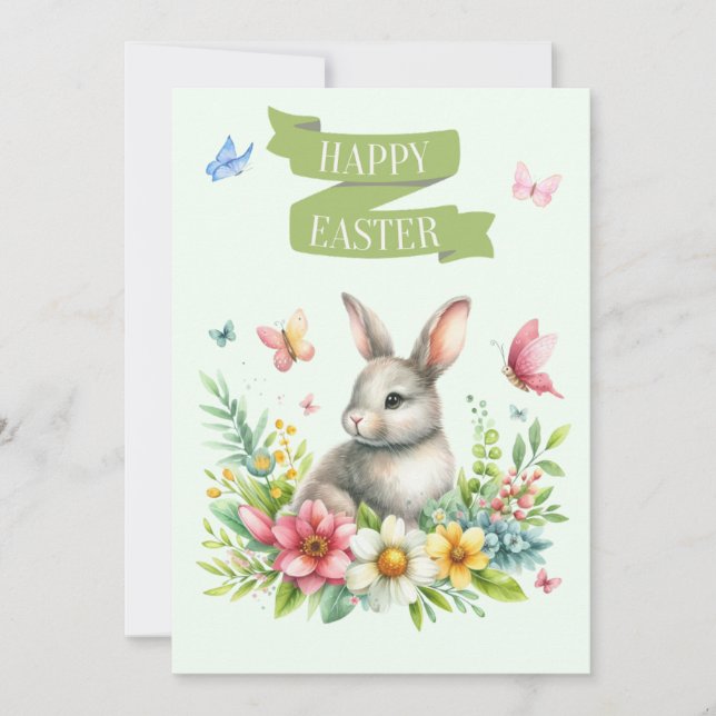 Happy Easter Rabbit and Butterfly Card (Front)