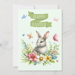 Happy Easter Rabbit and Butterfly Card