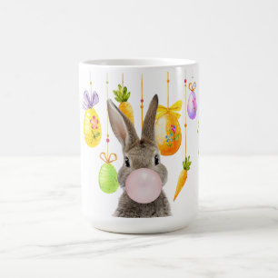 Happy Easter Rabbit Blowing Pink Bubble gum Coffee Mug