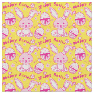 Happy Easter Rabbit bunny and eggs fabric