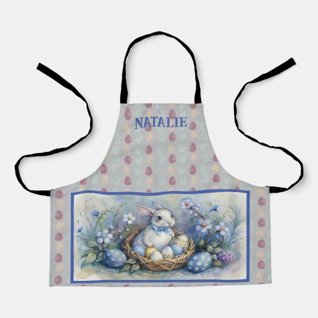 Happy Easter Rabbit Bunny Eggs Name Personalise.  Apron (Front)