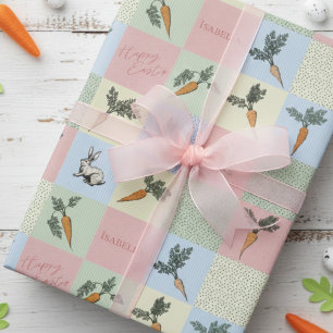 Happy Easter Rabbit & Carrot Square Pattern Wrapping Paper