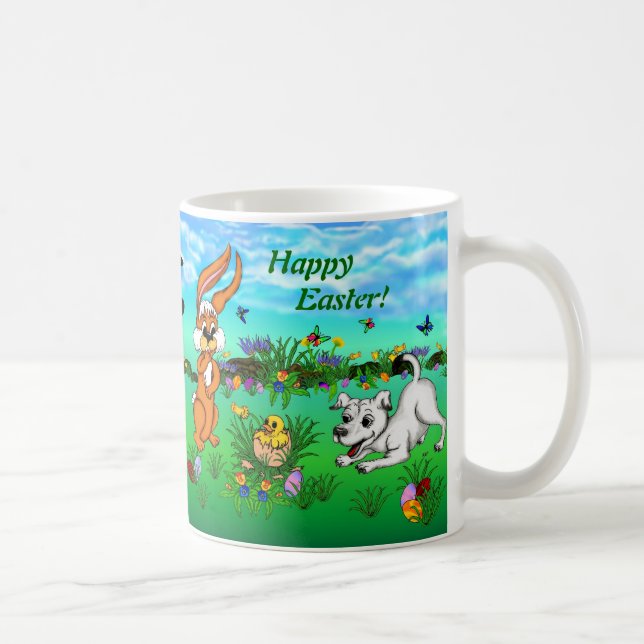 Happy Easter! Rabbit, Chick and Puppy Coffee Mug (Right)