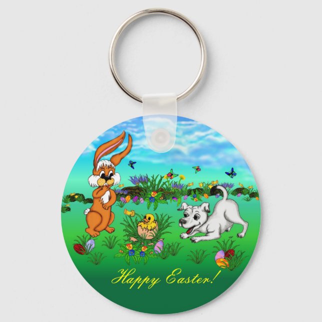 Happy Easter! Rabbit, Chick and Puppy Key Ring (Front)