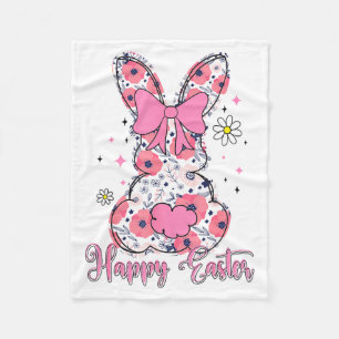 Happy Easter Rabbit Coquette Bow Bunny Women Girl Fleece Blanket