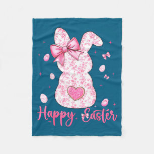 Happy easter rabbit coquette bunny floral women fleece blanket