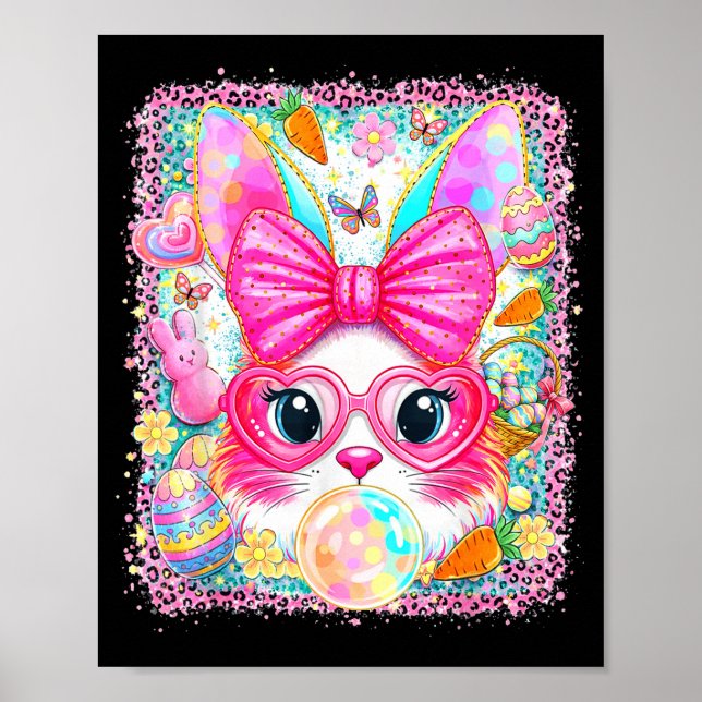 Happy easter rabbit cute bunny face blowing bubble poster (Front)