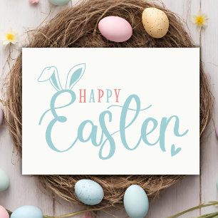 Happy Easter Rabbit Ears Simple Pastel Easter Holiday Card