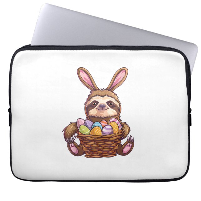 Happy Easter Rabbit Easter Eggs Basket Sloth Easte Laptop Sleeve (Front)