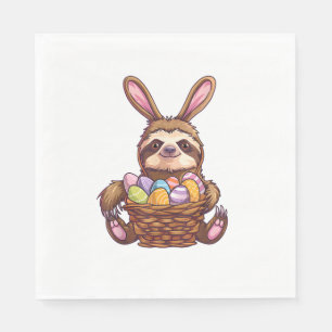 Happy Easter Rabbit Easter Eggs Basket Sloth Easte Napkin