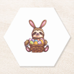 Happy Easter Rabbit Easter Eggs Basket Sloth Easte Paper Coaster