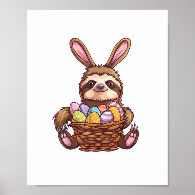 Happy Easter Rabbit Easter Eggs Basket Sloth Easte Poster (Front)