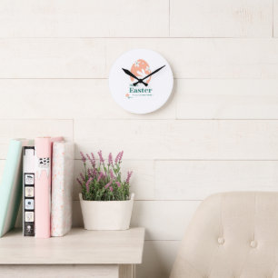 Happy Easter – Rabbit & Egg Floral Design Round Clock