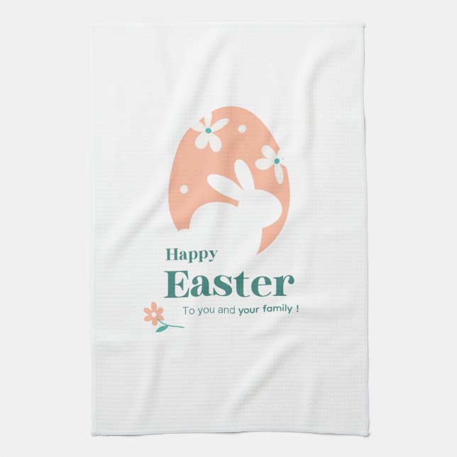 Happy Easter – Rabbit & Egg Floral Design Tea Towel (Vertical)