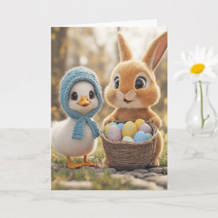 Happy Easter Rabbit Eggs Baby Duckling Card