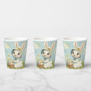 Happy Easter Rabbit Eggs Daffodils Butterflies Paper Cups