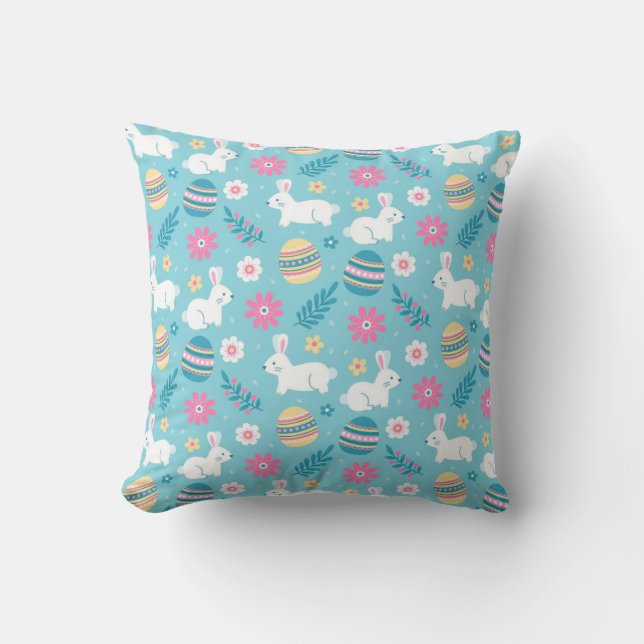 Happy Easter Rabbit Floral Cushion (Front)