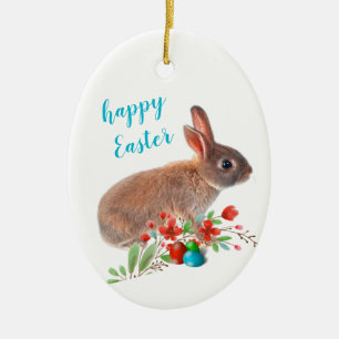 Happy Easter Rabbit Holiday  Ceramic Ornament