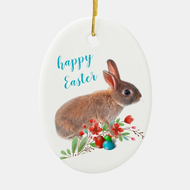 Happy Easter Rabbit Holiday  Ceramic Ornament (Front)