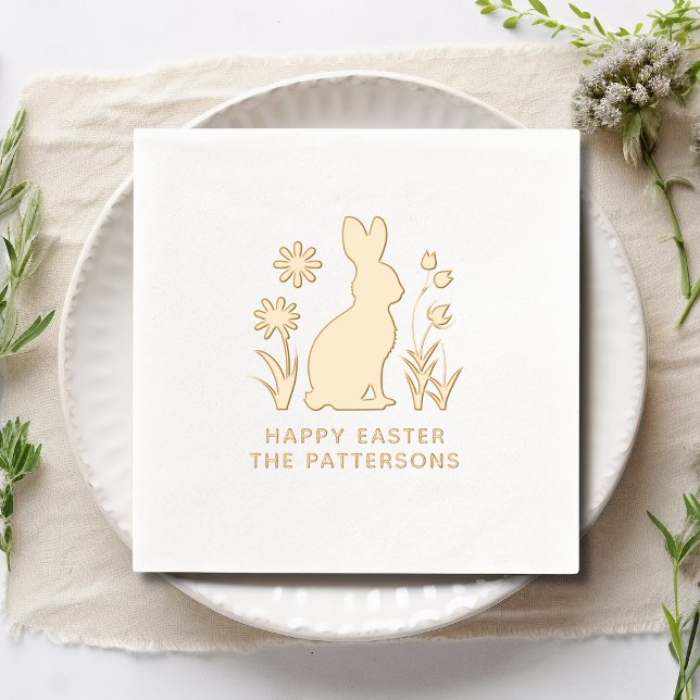 Happy Easter Rabbit Spring Flowers Personalised Foil Napkins (Creator Uploaded)