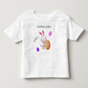 Happy Easter rabbit & striped egg toddler t-shirt. T-Shirt